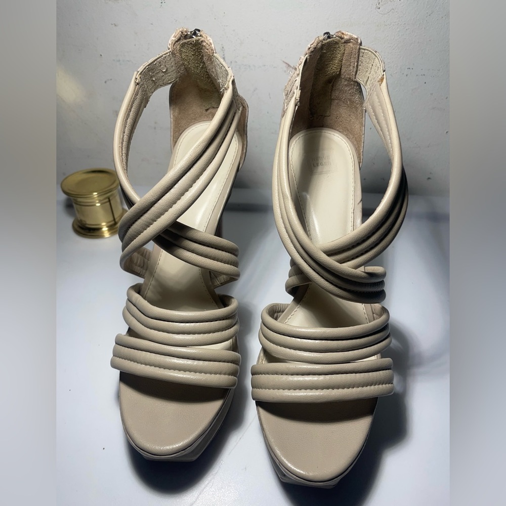Herve Leger wome’s sandals strappy heels platform beige leather snakeakin sz 38